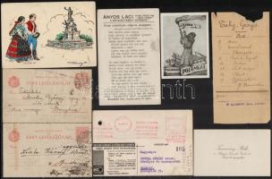 cca 1908-1958 Vegyes papírrégiség tétel, összesen 20 db, köztük, képeslap, váltó, névjegykártya, ex libris, reklám nyomtatványok