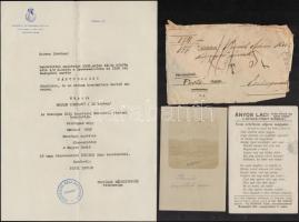 cca 1908-1958 Vegyes papírrégiség tétel, összesen 20 db, köztük, képeslap, váltó, névjegykártya, ex ...