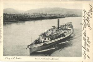 1905 Habsburg (exFiume) oldalkerekes személyszállító gőzhajó Linznél / Wiener Postdampfer Habsburg / Hungarian passenger and post steamship in Linz