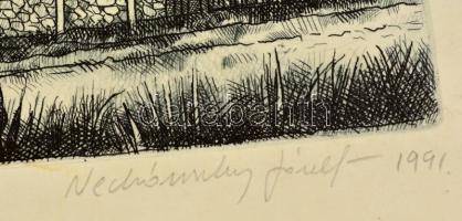 Nechánszky József (1936-): Korondi házak. Rézkarc, papír, jelzett, 17×23 cm