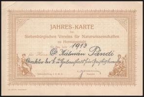 1913 Nagyszeben, Az Erdélyi Természettudományi Egyesület éves jegye / Jahreskarte des Siebenbürgischen Vereins für Naturwissenschaften zu Hermannstadt