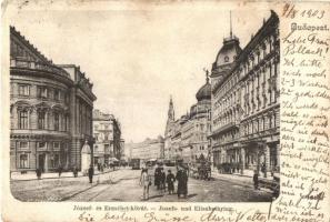 Budapest VIII. József és Erzsébet körút, Hotel Rémi, Vígopera, villamos (Rb)