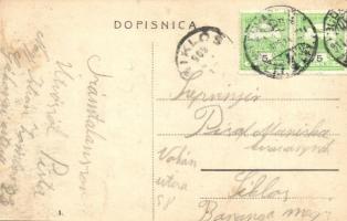 1914 Eszék, Osijek, Esseg; téli kikötő, MKÁ Drávak kotró uszály / Zimska Luka / Winterhafen / winter...