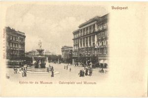 Budapest IX. Kálvin tér és Múzeum, gyógyszertár, villamos, szökőkút (vágott / cut)