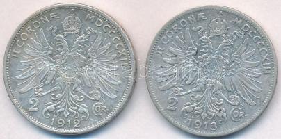 Ausztria 1912-1913. 2K Ag "Ferenc József" (2x) T:2 fo.
Austria 1912-1913. 2 Corona Ag &qu...