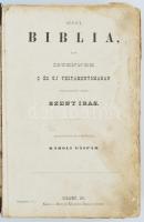 Szent Biblia. Ford.: Károli Gáspár. Bp., 1875, Brit és Külföldi Bibliatársulat. Bőrkötésben, megvise...