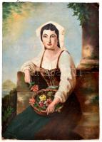 Hegedűs jelzéssel: Főkötős asszony virágcsokorral. Olaj, karton, 49×35 cm