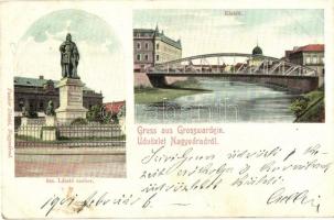 Nagyvárad, Oradea; Kishíd, Szent László szobor. Panker Dániel kiadása / bridge, statue