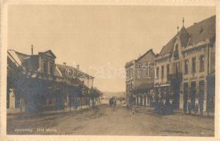 Ipolyság, Sahy; Híd utca, Pannonia szálloda és kávéház, Frischer Adolf üzlete. Polgár I. kiadása / street view, hotel, café, shops + 1938 Ipolyság visszatért So. Stpl. (EK)