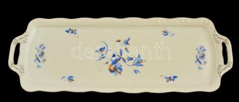 Zsolnay virágmintás porcelán süteményes tál, matricás, kopásnyomokkal, jelzett, 45x16 cm