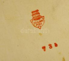 Zsolnay virágmintás porcelán süteményes tál, matricás, kopásnyomokkal, jelzett, 45x16 cm