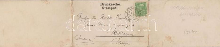 Mali Losinj, Lussinpiccolo; öböl osztrák-magyar hadihajókkal. Három-lapos panorámalap / K.u.K. Krieg...