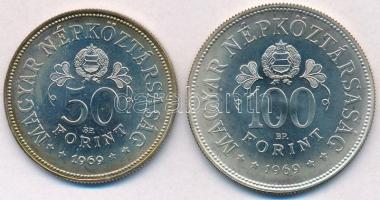 1969. 50Ft Ag + 100Ft Ag "Tanácsköztársaság" pár T:BU kis patina
Adamo EM34, EM35