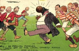 Football. Mr. Percival poddles kicks off at the local charity match. Davidson Bros. Serie 2633-4. s: Tom Browne (Rb)