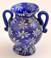 Millefiori mini váza, fújt üveg, apró csorbával, m: 7 cm