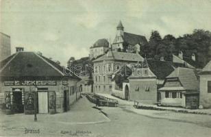 Brassó, Kronstadt, Brasov; Hosszú középutca, E. Jekel üzlete. Zeidner H. kiadása / street view, shop