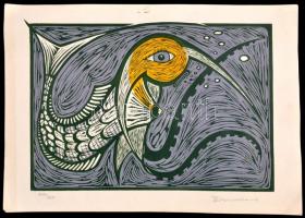 Rasmussen, Jörgen Lindhardt (1941- ): Lényecske. Színes linó, papír, jelzett, 16×24 cm