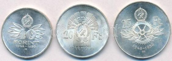 1956. 10Ft + 20Ft + 25Ft Ag "Tízéves a Forint" sor T:1-,2 kis ph. Adamo EM4, EM5, EM6