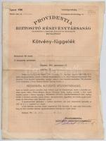 Budapest 1937. Providentia Biztosító Részvénytársaság kötvény függeléke díjnyugtákkal és egyéb okmánnyal T:III-