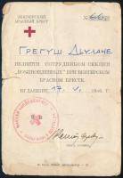 1946 Bp., A Magyar Vöröskereszt által kiállított igazolvány hadifogoly osztályon szolgálatot teljesí...