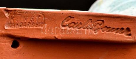 Kínai kisfiú, Carli Bauer mázas kerámia tartó, jelzett, lepattanásokkal, kis kopásokkal, m: 22 cm