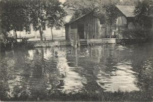 Hévíz-fürdő, Kisfaludy ház a Csatorna-fürdővel, fürdőzők. Lang János kiadása (EK)