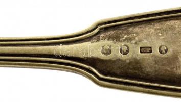 Régi evőkanál, erősen megkopott ezüstözéssel, karcos, h: 21,5 cm