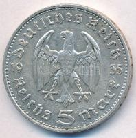 Német Harmadik Birodalom 1935D 5M Ag "Hindenburg" T:2 
German Third Reich 1935D 5 Mark Ag...