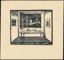 Vadász Endre (1901-1944): Ex libris Heimann Pál. Klisé, papír, jelzett a klisén, 6×7 cm