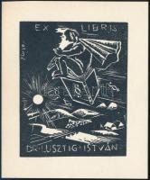 Vadász Endre (1901-1944): Ex libris Dr. Lusztig István. Klisé, papír, jelzett a klisén, 8×6,5 cm