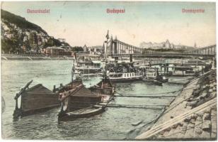 Budapest, Erzsébet híd, Duna részlet, gőzhajók, uszályok + K.u.K. Landsturm-Bataillon No. 91. 2. Kompagnie (EK)