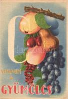 6 db RÉGI képeslap, 4 gyümölcsös propaganda reklámlap és két magyar népviseletes motívumlap / 6 pre-...