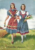 6 db RÉGI képeslap, 4 gyümölcsös propaganda reklámlap és két magyar népviseletes motívumlap / 6 pre-...