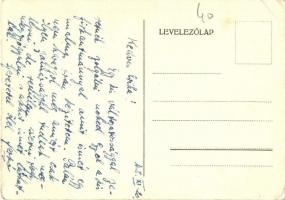 1942 Magyar honvéd katona az iskolapadban cigarettázik. Kézzel rajzolt képeslap / WWII Hungarian mil...