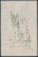 XX. sz. eleje: Szerzetesek. Kínai fametszet rizspapíron / Chinese wood engraving on rice-paper. 15x21 cm