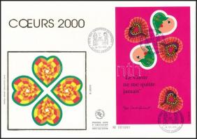 Greeting Stamp: Valentine's Day mini sheet FDC, Üdvözlőbélyeg: Valentin nap kisív FDC-n