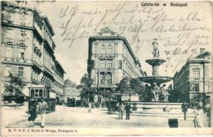 Budapest VIII. Kálvin tér, villamosok, vendéglő, Magyar fém és lámpaárugyár