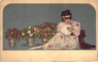 6 db RÉGI megíratlan olasz művészlap, Zandrino aláírásával / 6 pre-1945 unused Italian art postcards...