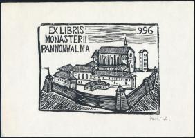 Perei Zoltán (1913-1992): Ex libris Monasterii Pannonhalma. Fametszet, papír, jelzett, 10x13 cm