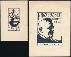 Sassy Attila (Aiglon): Ex Libris G. László. Klisé, papír, jelzett, 10x12,5 cm + 2 db ex libris jelzé...