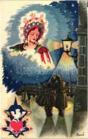 4 db RÉGI Bozó irredenta üdvözlőlap / 4 pre-1945 Bozó signed Hungarian irredenta greeting art postcards