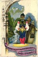 4 db RÉGI Bozó irredenta üdvözlőlap / 4 pre-1945 Bozó signed Hungarian irredenta greeting art postca...