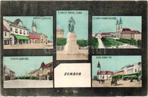 Zombor, Sombor; Kossuth Lajos utca, Szent György tér, II. Rákóczi Ferenc szobra, Adler A. üzlete / street, square, statue, shop (EK)
