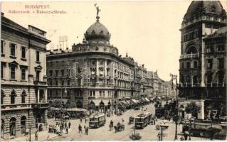 Budapest VIII. Rákóczi út (Blaha Lujza tér), villamosok, gyógyszertár, fogorvos
