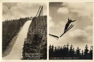 1930 Johannesgeorgenstadt, Hans-Heinz-Schanze, 70 m Sprung des Norwegers Ruud / winter sport, Ski jumping hill, Birger Ruud Norwegian ski jumper