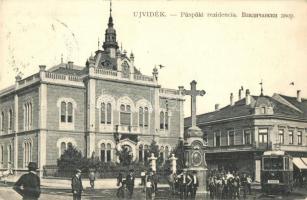 Újvidék, Novi Sad, Neusatz; Püspöki rezidencia, utcakép pályaudvari villamossal / Bishop's residence. street view with tram (EK)