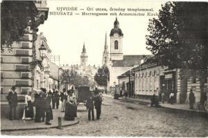 Újvidék, Novi Sad, Neusatz; Úri utca, Örmény templom, Könyv és papír áruház / street view with Armenian church, book shop (Rb)