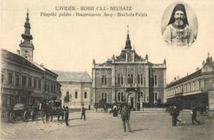 Újvidék, Novi Sad, Neusatz; Püspöki palota, utcakép üzletekkel / bishop's palace, street view with shops (Rb)