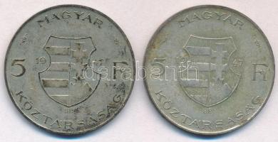 1947. 5Ft Ag "Kossuth" (2x) T:2-,3 patina