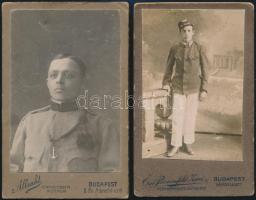 cca 1910-1921 Fiatal katonák műtermi portréi, 2 db, budapesti műtermekből, 10x7 cm